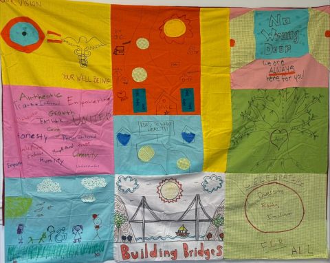 Patchwork quilt representing Hudson Valley community connections